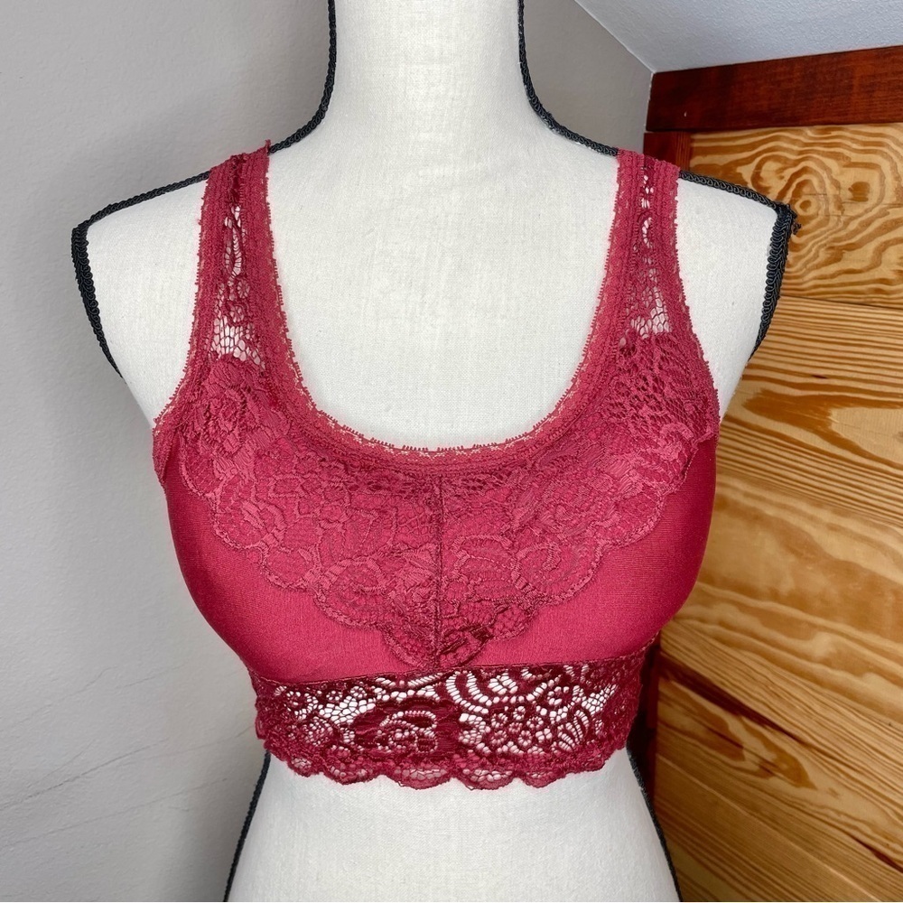 Altar’d State Intimates Burgundy Maroon Sheer Lace Bralette Small Medium